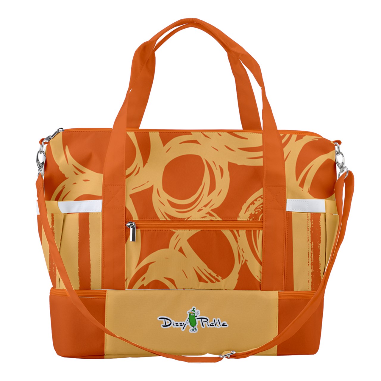 Dizzy Pickle Esther Orange Circles Stripes Pickleball Sports Court Shoulder Bag with Shoe Compartment