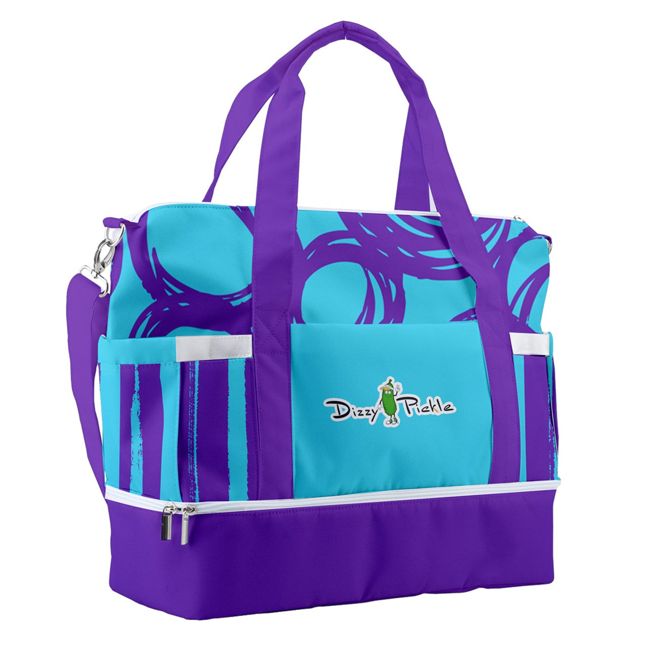 Dizzy Pickle Esther Teal Circles Stripes Pickleball Sports Court Shoulder Bag with Shoe Compartment