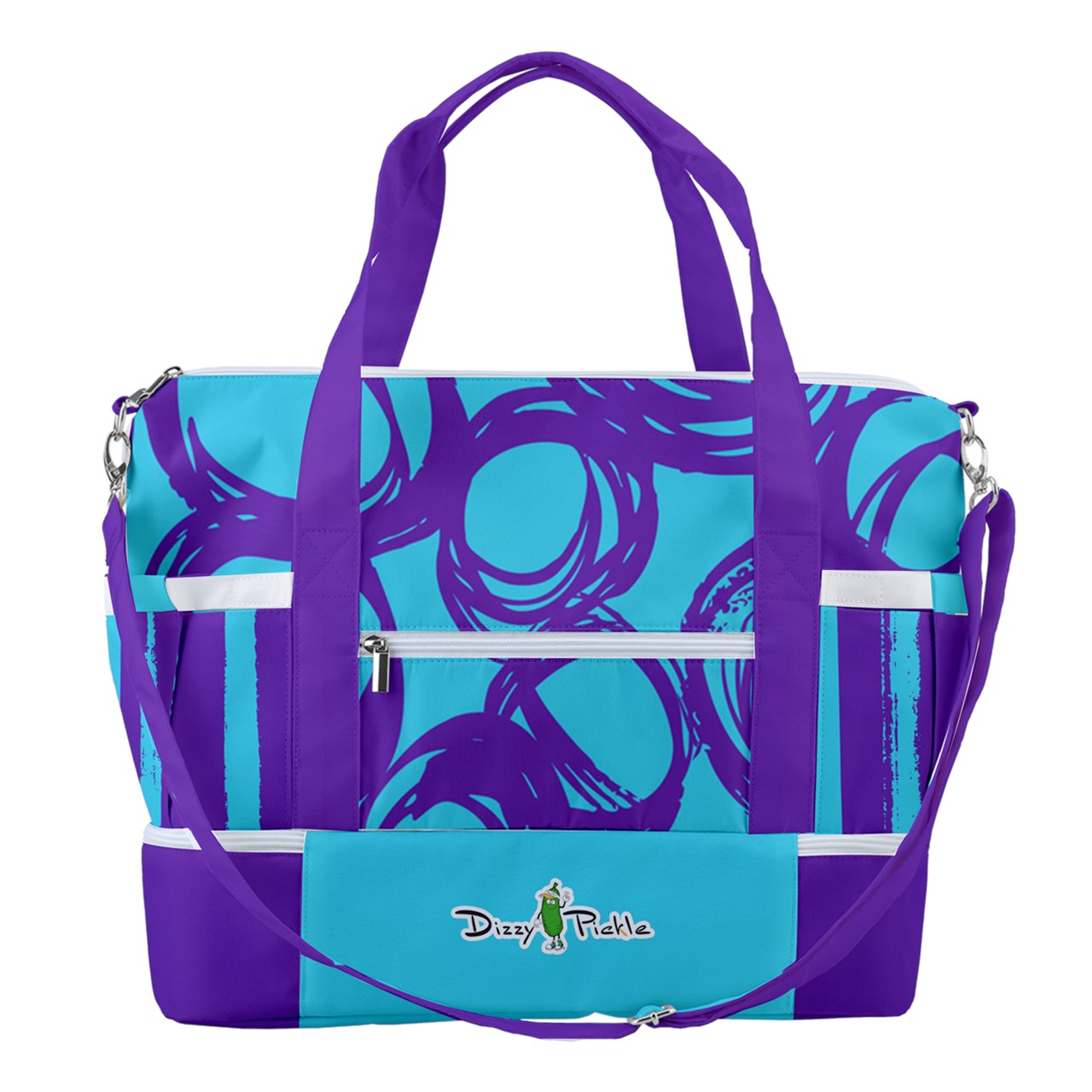 Dizzy Pickle Esther Teal Circles Stripes Pickleball Sports Court Shoulder Bag with Shoe Compartment