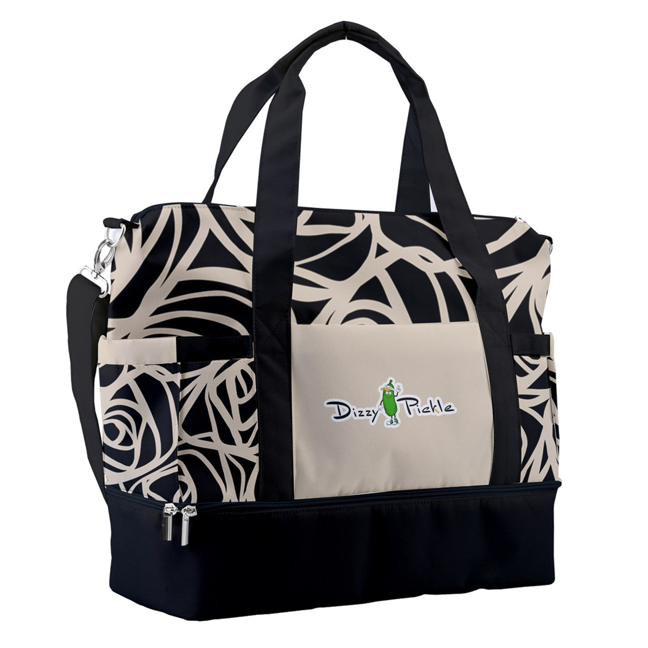 Dizzy Pickle Esther Blooms Black Pickleball Sports Court Shoulder Bag with Shoe Compartment