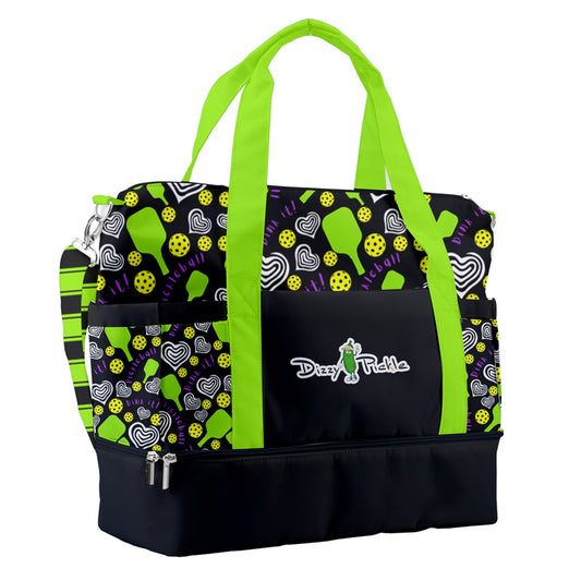 Dizzy Pickle Dinking Diva Hearts BG Pickleball Sports Court Shoulder Bag with Shoe Compartment