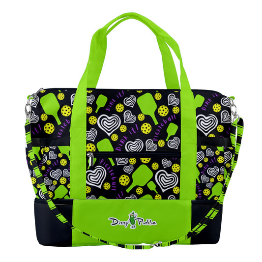 Dizzy Pickle Dinking Diva Hearts BG Pickleball Sports Court Shoulder Bag with Shoe Compartment