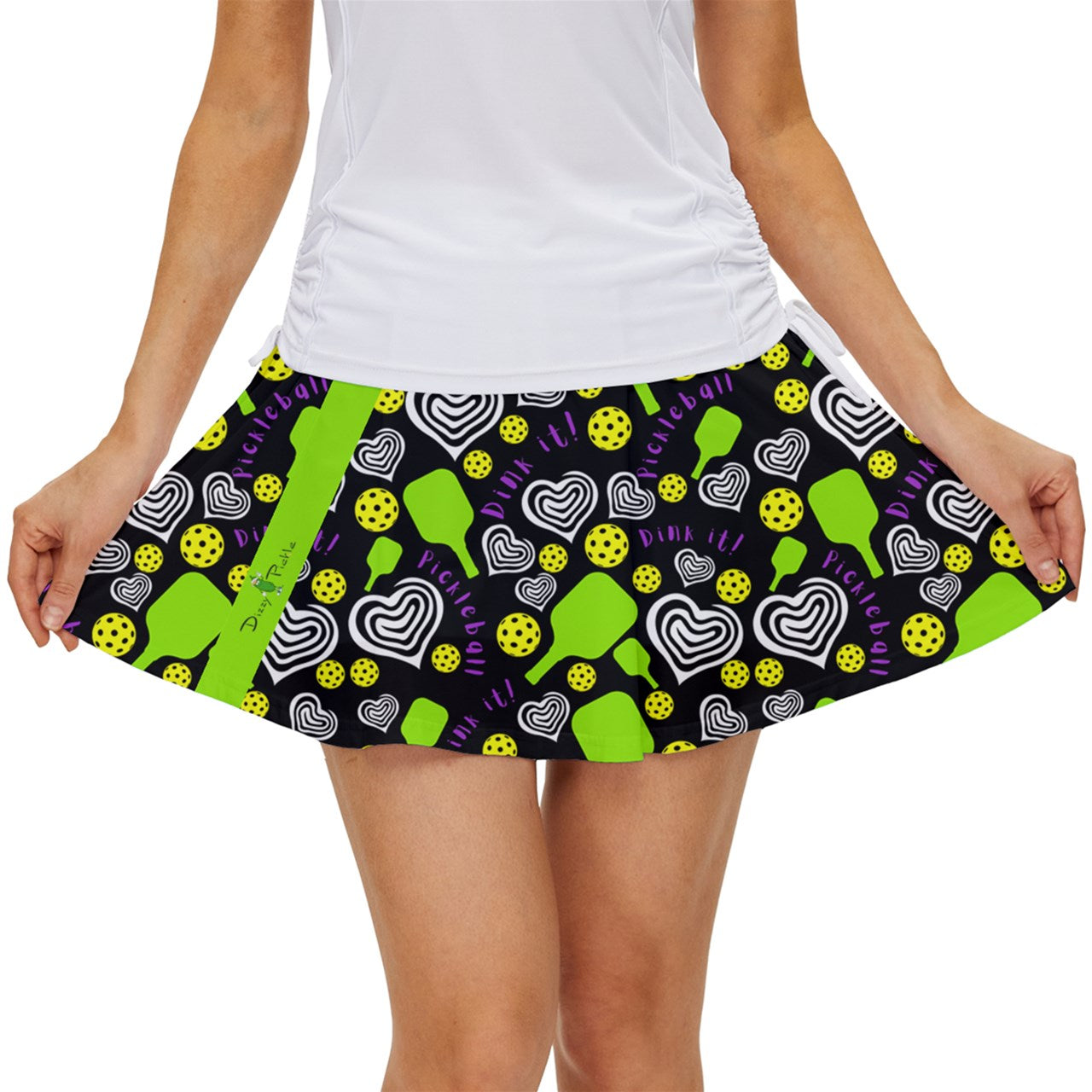 Dizzy Pickle Dinking Diva Hearts BG Women's Pickleball Court Skorts with Inner Shorts