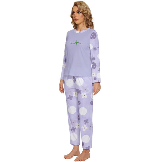 Dizzy Pickle Sophie Balls and Blooms Women's Pickleball Long Sleeve Lightweight Cropped Pajamas Set