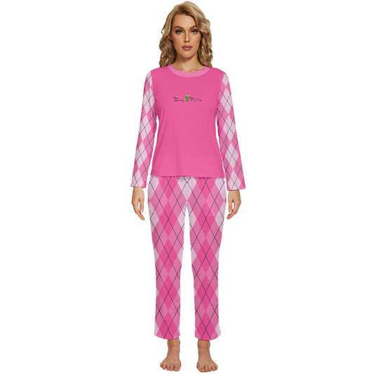 Dizzy Pickle Ashley Argyle Pink Women's Pickleball Long Sleeve Lightweight Cropped Pajamas Set