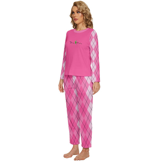 Dizzy Pickle Ashley Argyle Pink Women's Pickleball Long Sleeve Lightweight Cropped Pajamas Set