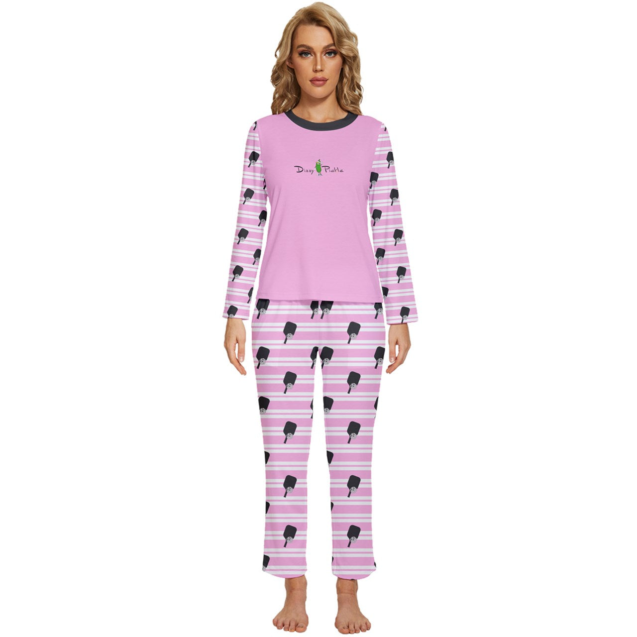 Dizzy Pickle Page Paddles Stripes Women's Pickleball Long Sleeve Lightweight Cropped Pajamas Set