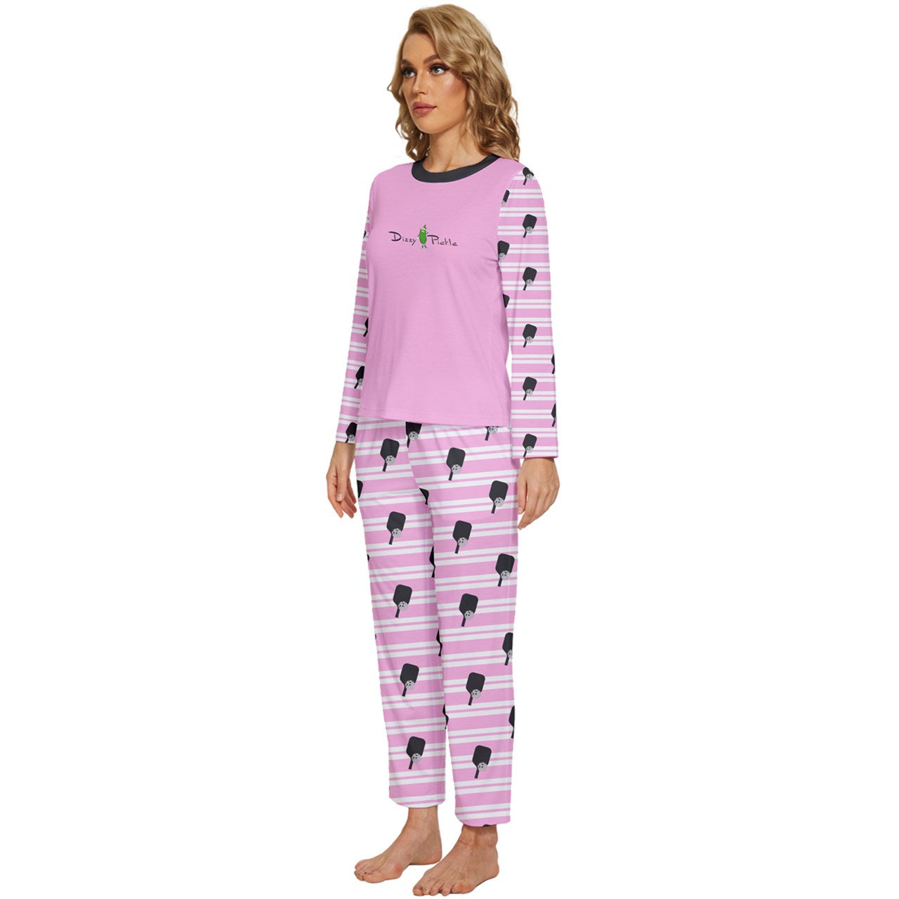 Dizzy Pickle Page Paddles Stripes Women's Pickleball Long Sleeve Lightweight Cropped Pajamas Set