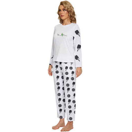 Dizzy Pickle Mary Paddles_Polka Dots Women's Pickleball Long Sleeve Lightweight Cropped Pajamas Set