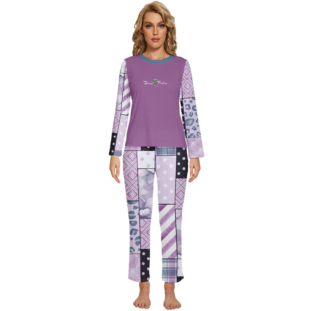 Dizzy Pickle Laura Patches Women's Pickleball Long Sleeve Lightweight Cropped Pajamas Set