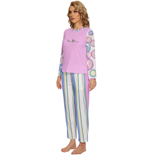 Dizzy Pickle Jessie Circles Stripes Women's Pickleball Long Sleeve Lightweight Cropped Pajamas Set