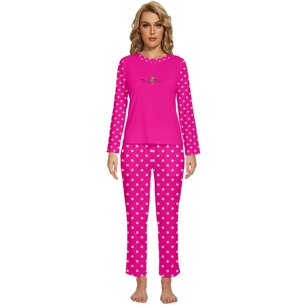 Dizzy Pickle Avery Polka Dots Women's Pickleball Long Sleeve Lightweight Cropped Pajamas Set