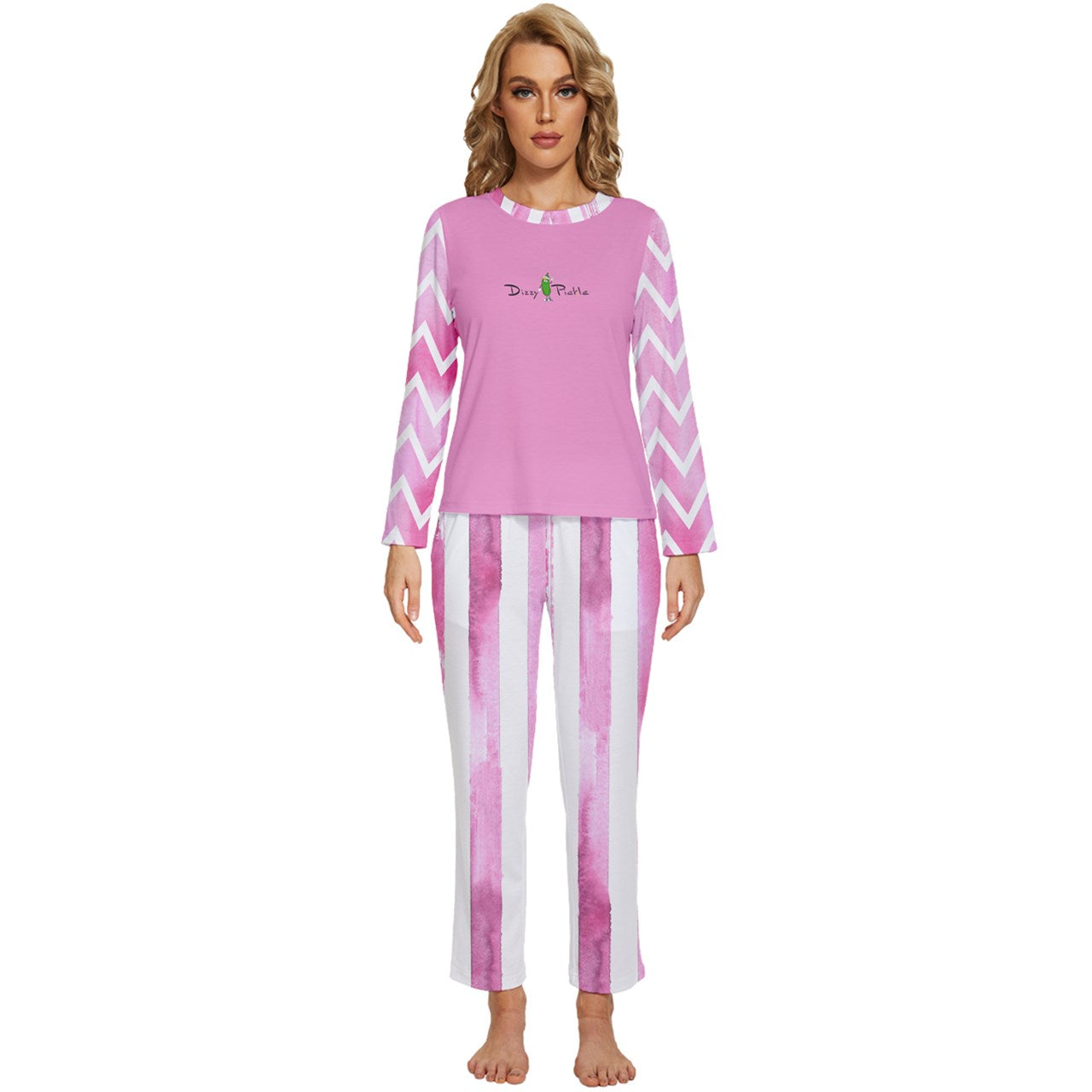 Dizzy Pickle Avery Zig Zag Stripes Women's Pickleball Long Sleeve Lightweight Cropped Pajamas Set