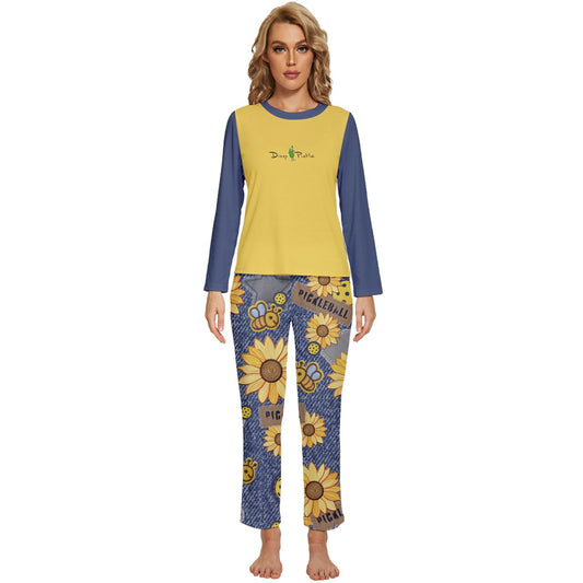 Dizzy Pickle Amy Sunflowers Women's Pickleball Long Sleeve Lightweight Cropped Pajamas Set