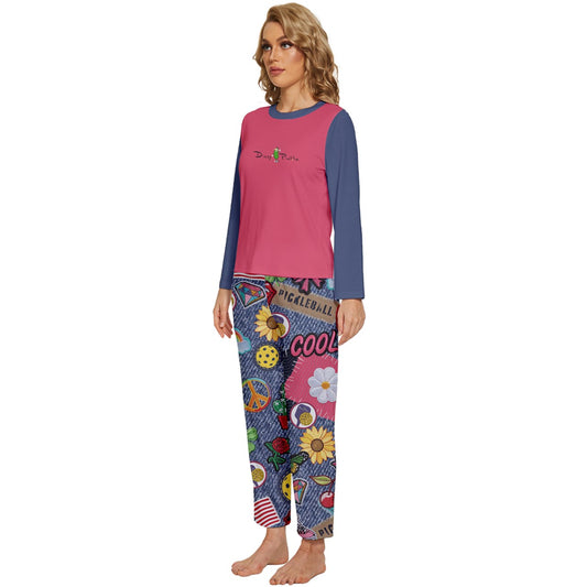 Dizzy Pickle Amy Patches Women's Pickleball Long Sleeve Lightweight Cropped Pajamas Set