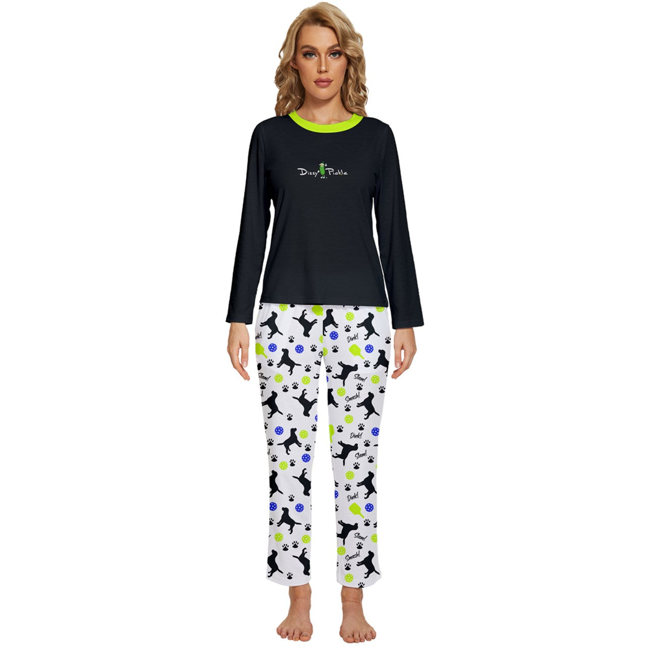 Dizzy Pickle Connie Black Women's Pickleball Long Sleeve Lightweight Cropped Pajamas Set