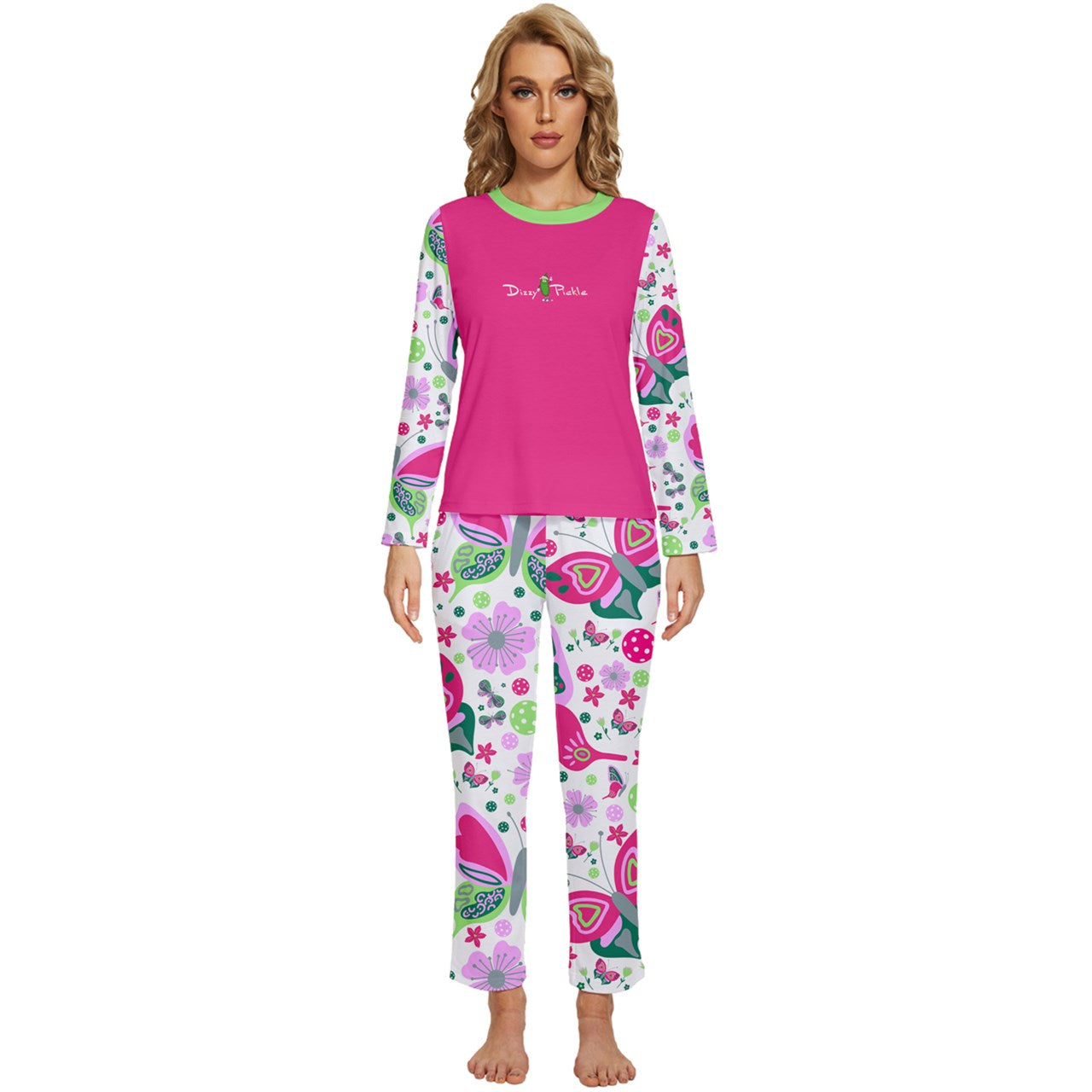 Dizzy Pickle Penny PG Butterflies Women's Pickleball Long Sleeve Lightweight Cropped Pajamas Set