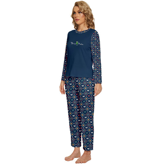 Dizzy Pickle Penny Blues Mini Paddles and Balls Women's Pickleball Long Sleeve Lightweight Cropped Pajamas Set