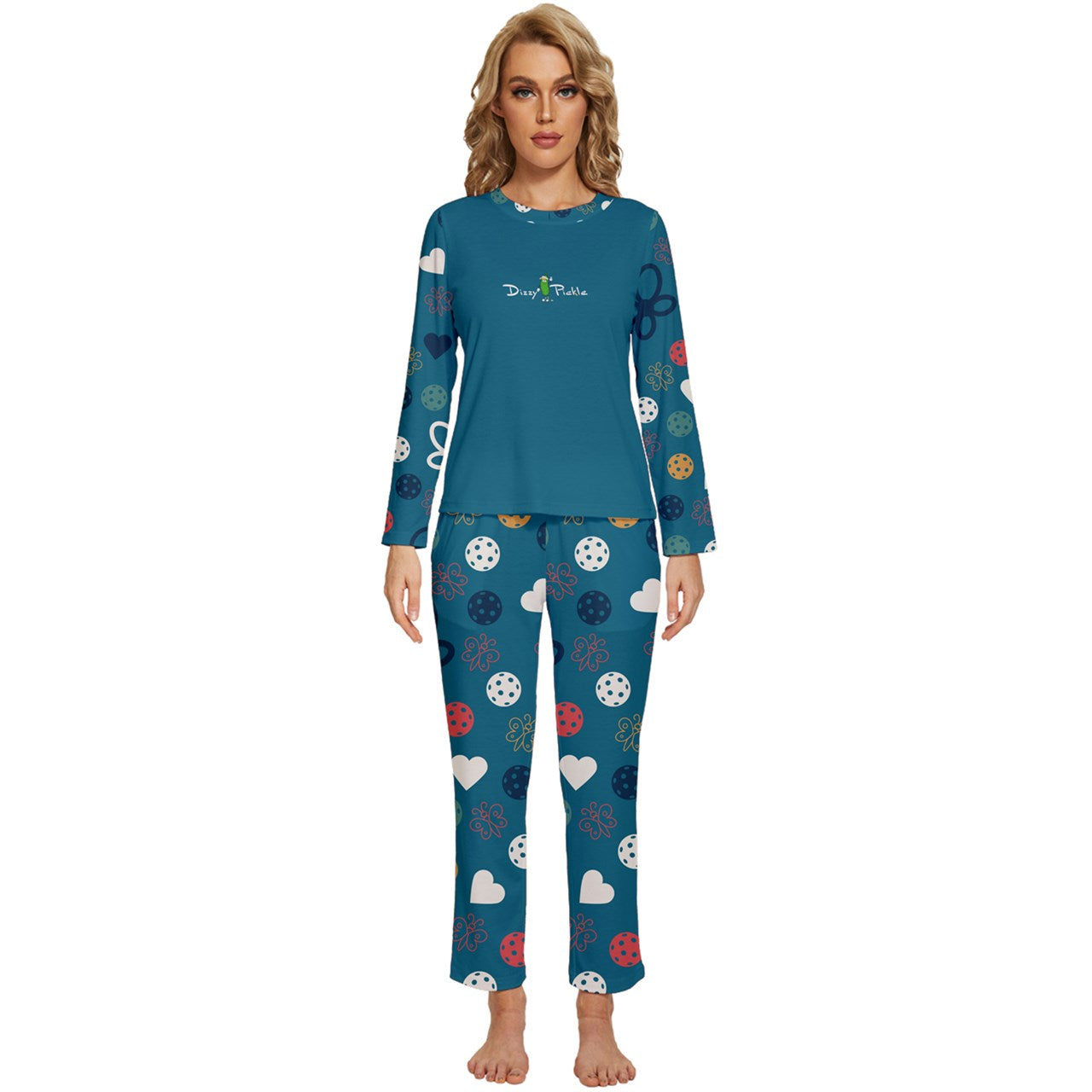 Dizzy Pickle Penny Blues Women's Pickleball Long Sleeve Lightweight Cropped Pajamas Set