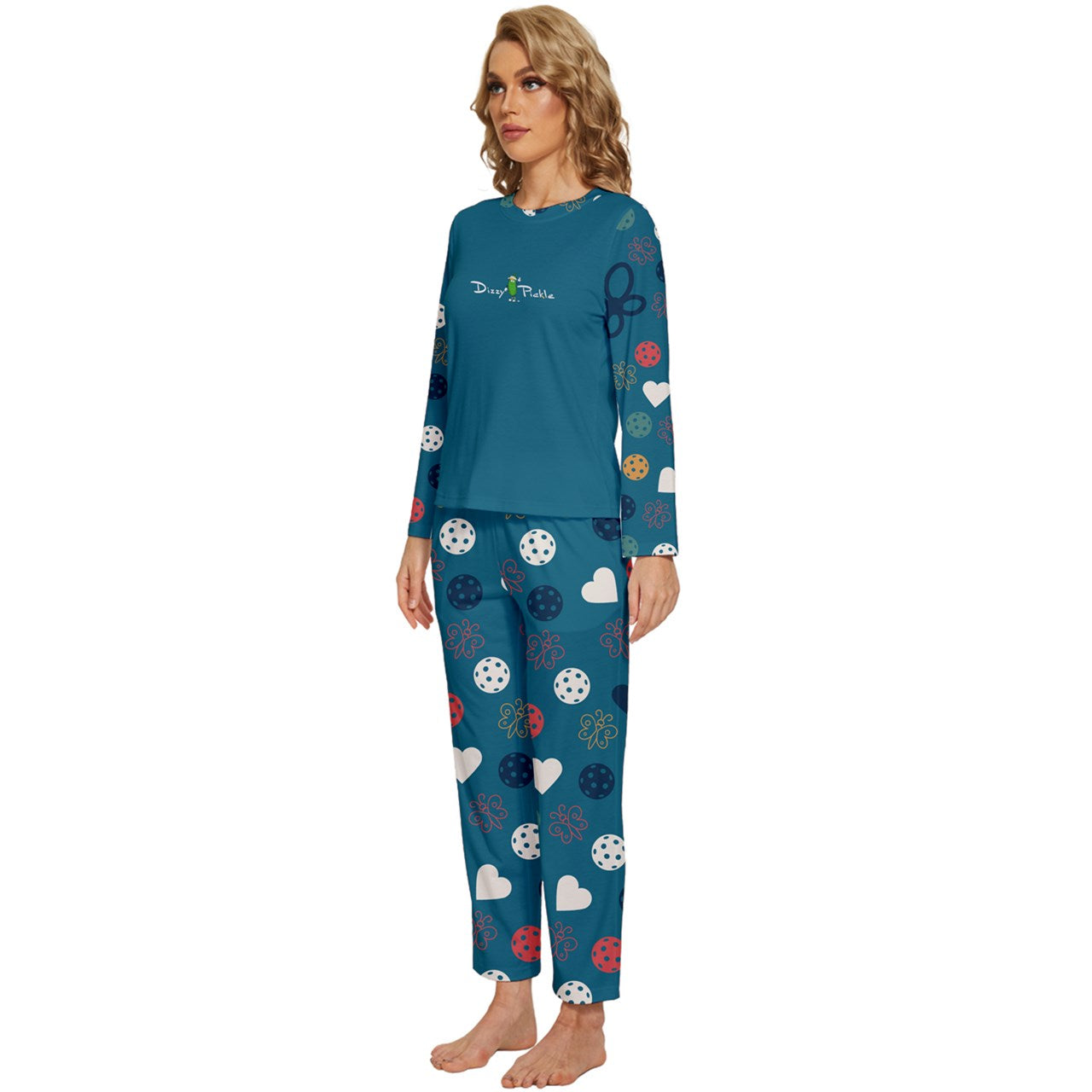 Dizzy Pickle Penny Blues Women's Pickleball Long Sleeve Lightweight Cropped Pajamas Set