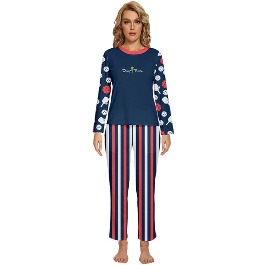 Dizzy Pickle Van Paddles and Balls Women's Pickleball Long Sleeve Lightweight Cropped Pajamas Set