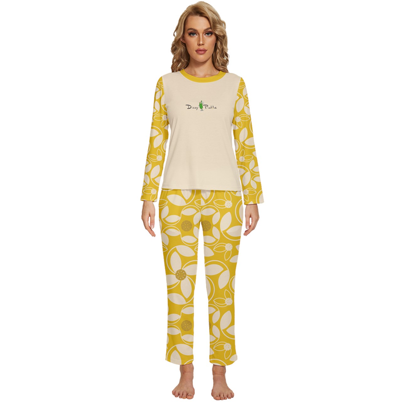 Dizzy Pickle Beth Gold Women's Pickleball Long Sleeve Lightweight Cropped Pajamas Set