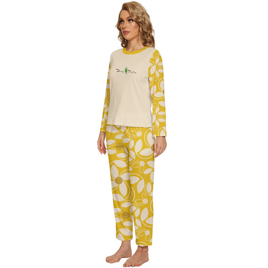 Dizzy Pickle Beth Gold Women's Pickleball Long Sleeve Lightweight Cropped Pajamas Set