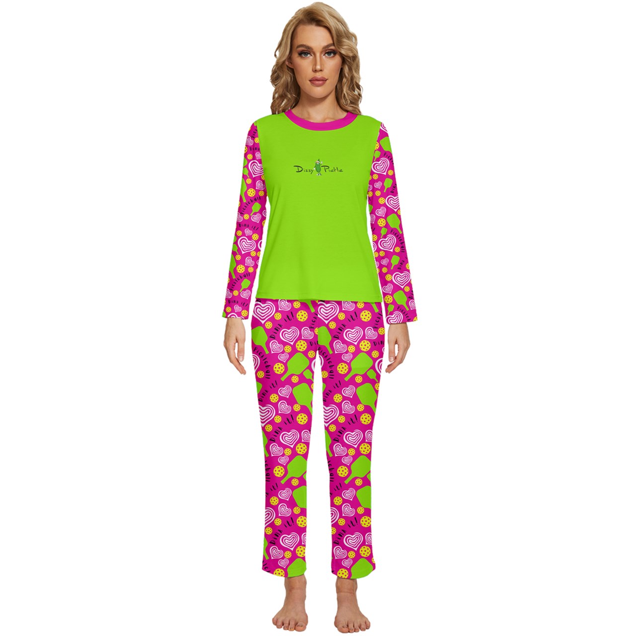 Dizzy Pickle Dinking Diva Hearts PG Women's Pickleball Long Sleeve Lightweight Cropped Pajamas Set