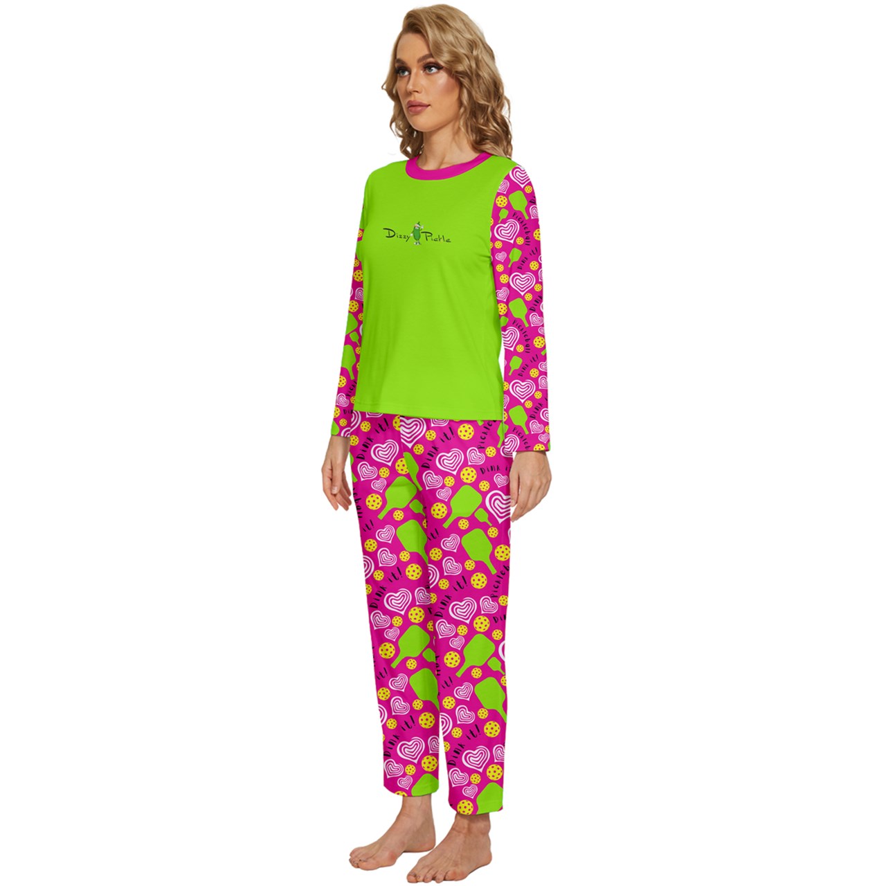 Dizzy Pickle Dinking Diva Hearts PG Women's Pickleball Long Sleeve Lightweight Cropped Pajamas Set