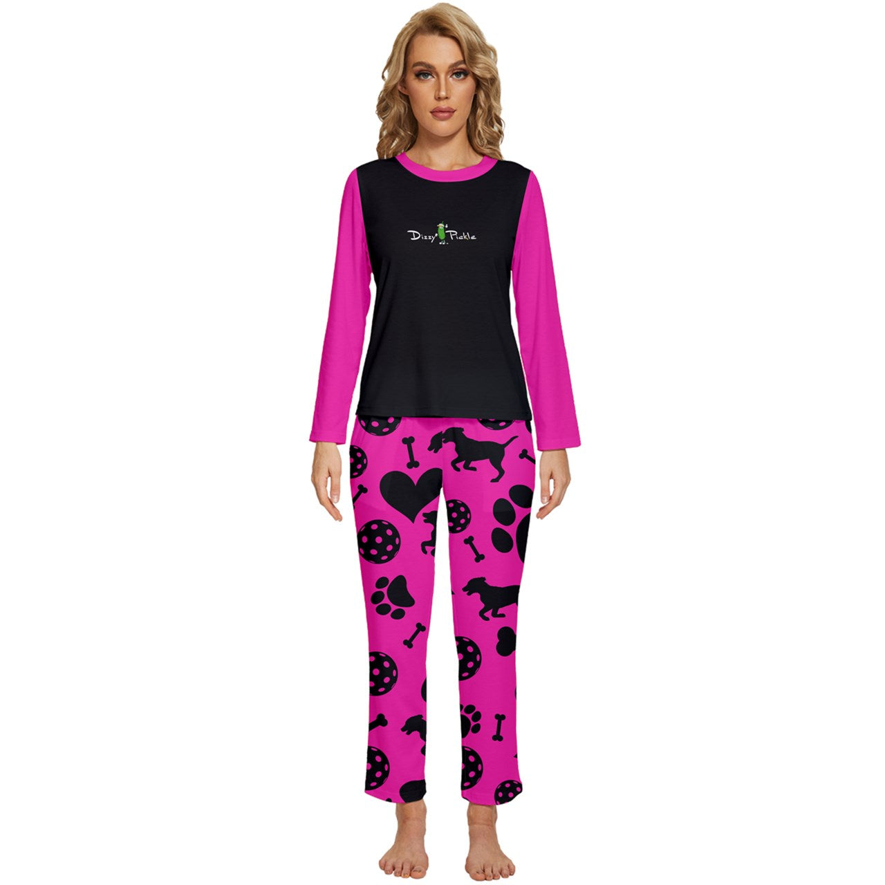 Dizzy Pickle Millie Pink Women's Pickleball Long Sleeve Lightweight Cropped Pajamas Set