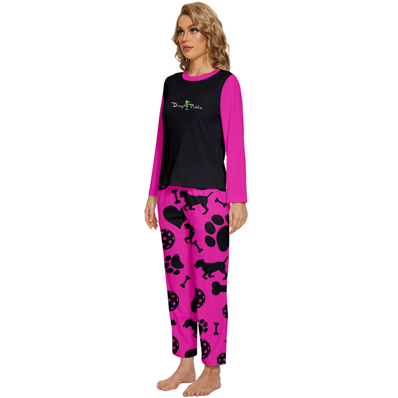 Dizzy Pickle Millie Pink Women's Pickleball Long Sleeve Lightweight Cropped Pajamas Set