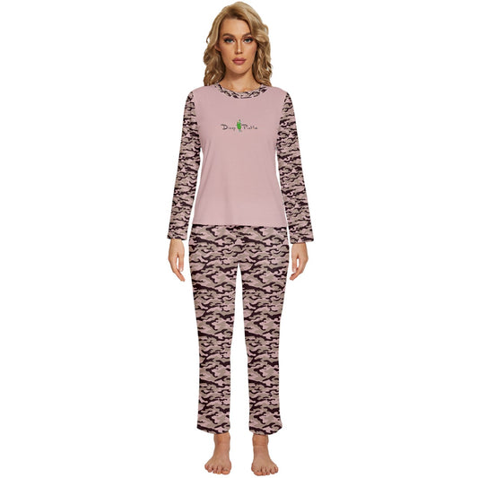 Dizzy Pickle Jan Blush_Brown Women's Pickleball Long Sleeve Lightweight Cropped Pajamas Set