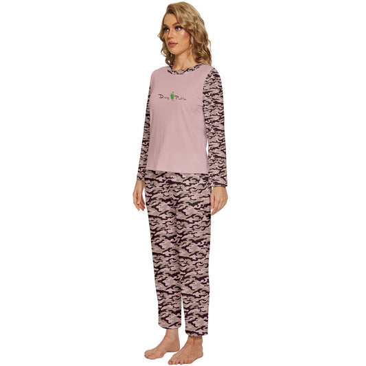 Dizzy Pickle Jan Blush_Brown Women's Pickleball Long Sleeve Lightweight Cropped Pajamas Set