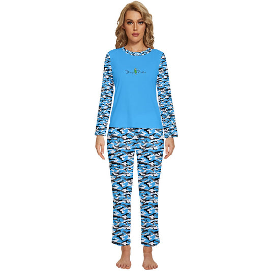 Dizzy Pickle Jan Blue Women's Pickleball Long Sleeve Lightweight Cropped Pajamas Set