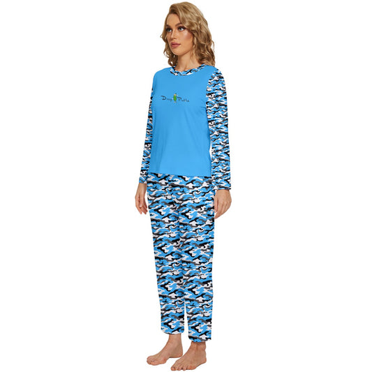 Dizzy Pickle Jan Blue Women's Pickleball Long Sleeve Lightweight Cropped Pajamas Set