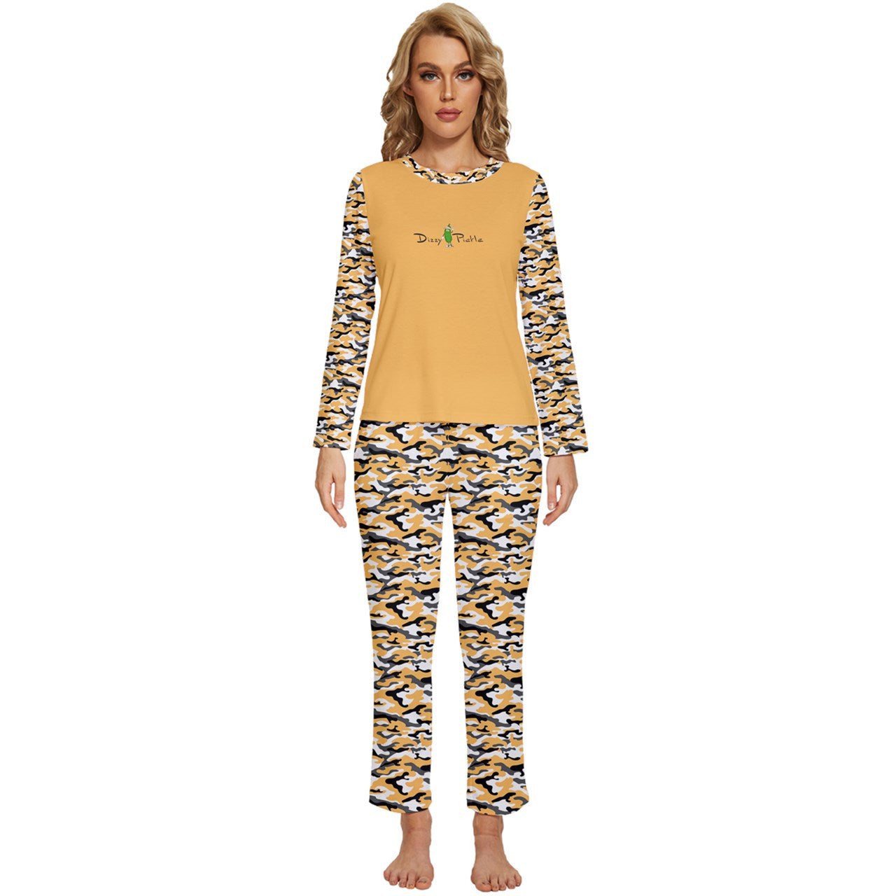 Dizzy Pickle Jan Gold Women's Pickleball Long Sleeve Lightweight Cropped Pajamas Set