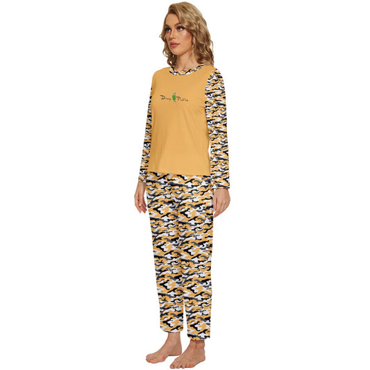 Dizzy Pickle Jan Gold Women's Pickleball Long Sleeve Lightweight Cropped Pajamas Set