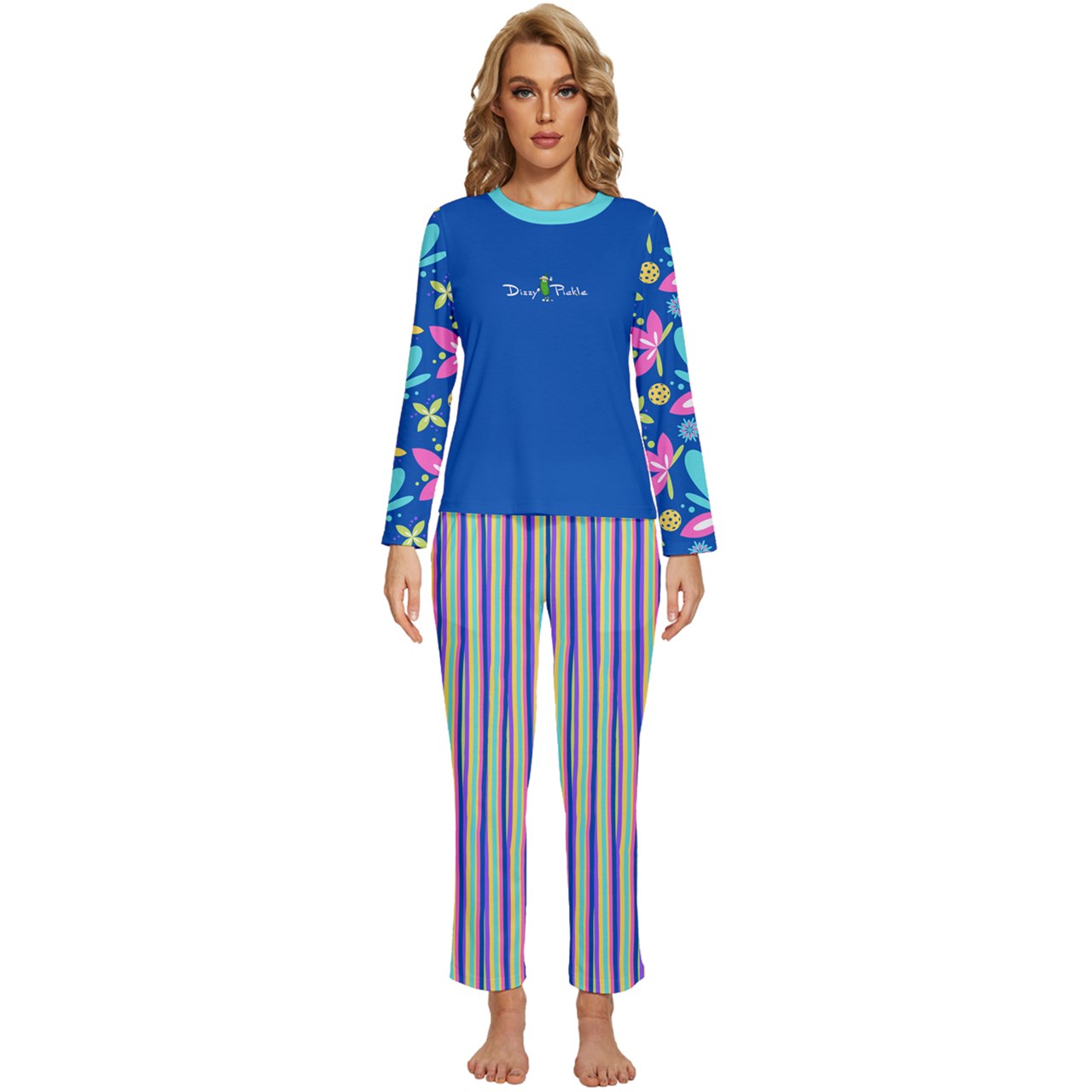 Dizzy Pickle Donna Blue Women's Pickleball Long Sleeve Lightweight Cropped Pajamas Set