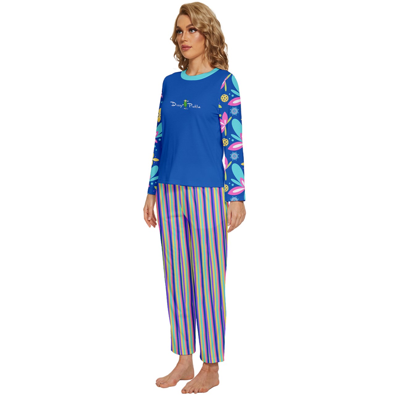 Dizzy Pickle Donna Blue Women's Pickleball Long Sleeve Lightweight Cropped Pajamas Set