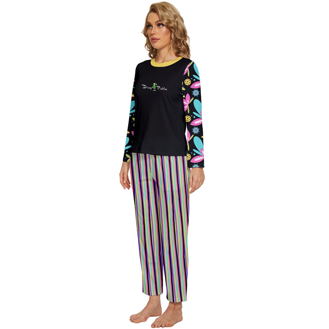 Dizzy Pickle Donna Black Women's Pickleball Long Sleeve Lightweight Cropped Pajamas Set