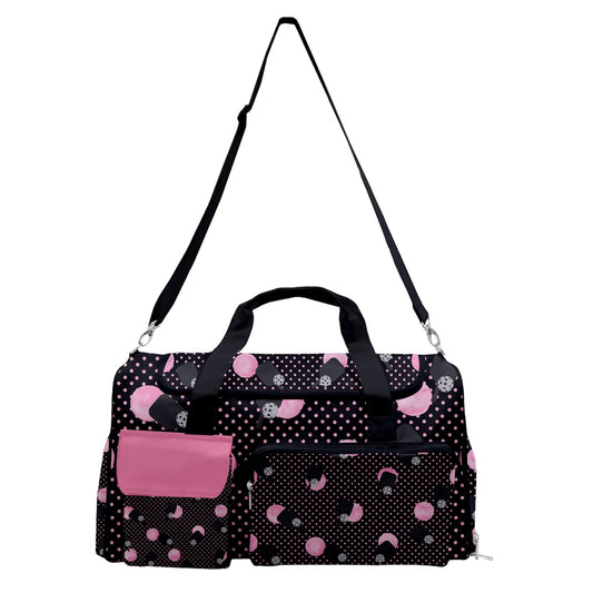 Dizzy Pickle Page Paddles_Polka Dots Black Pickleball Sports Gym Duffle Bag with Shoe Compartment