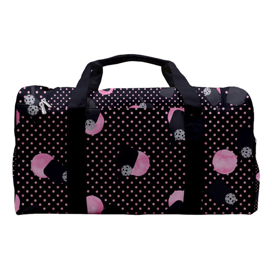 Dizzy Pickle Page Paddles_Polka Dots Black Pickleball Sports Gym Duffle Bag with Shoe Compartment