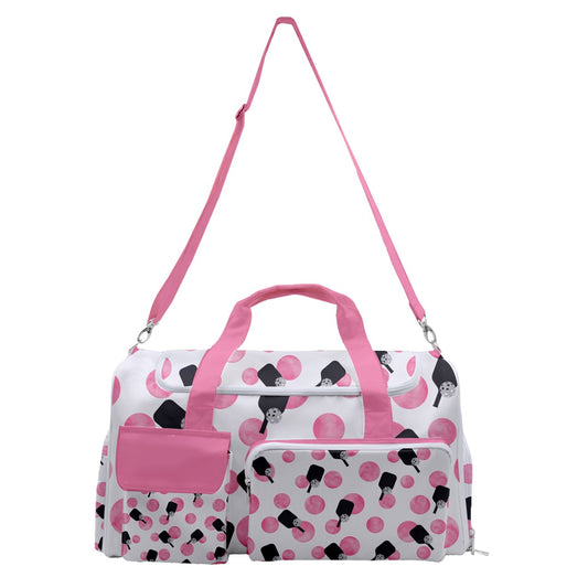 Dizzy Pickle Page Paddles_Polka Dots White Pickleball Sports Gym Duffle Bag with Shoe Compartment