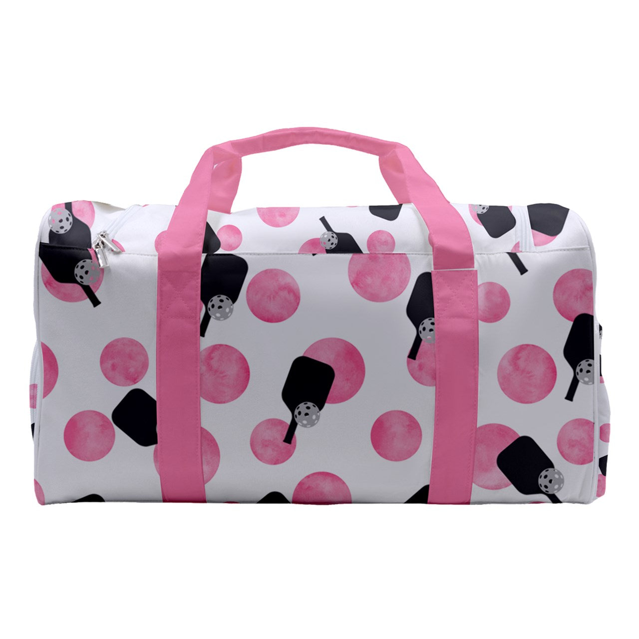 Dizzy Pickle Page Paddles_Polka Dots White Pickleball Sports Gym Duffle Bag with Shoe Compartment