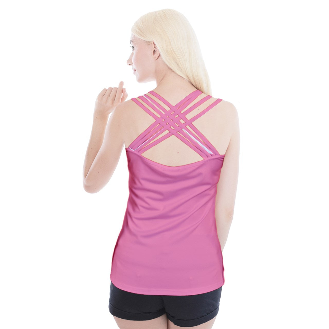 Dizzy Pickle Page Solid Pink Women's Pickleball Criss Cross Back Tank Top