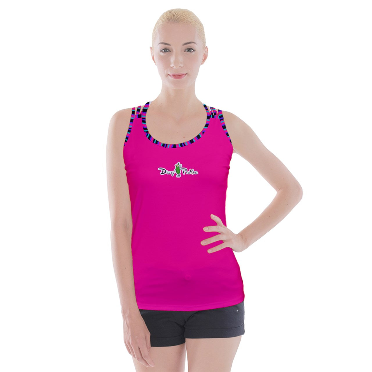 Dizzy Pickle Shelley Solid Hot Pink Women's Pickleball Criss Cross Back Tank Top