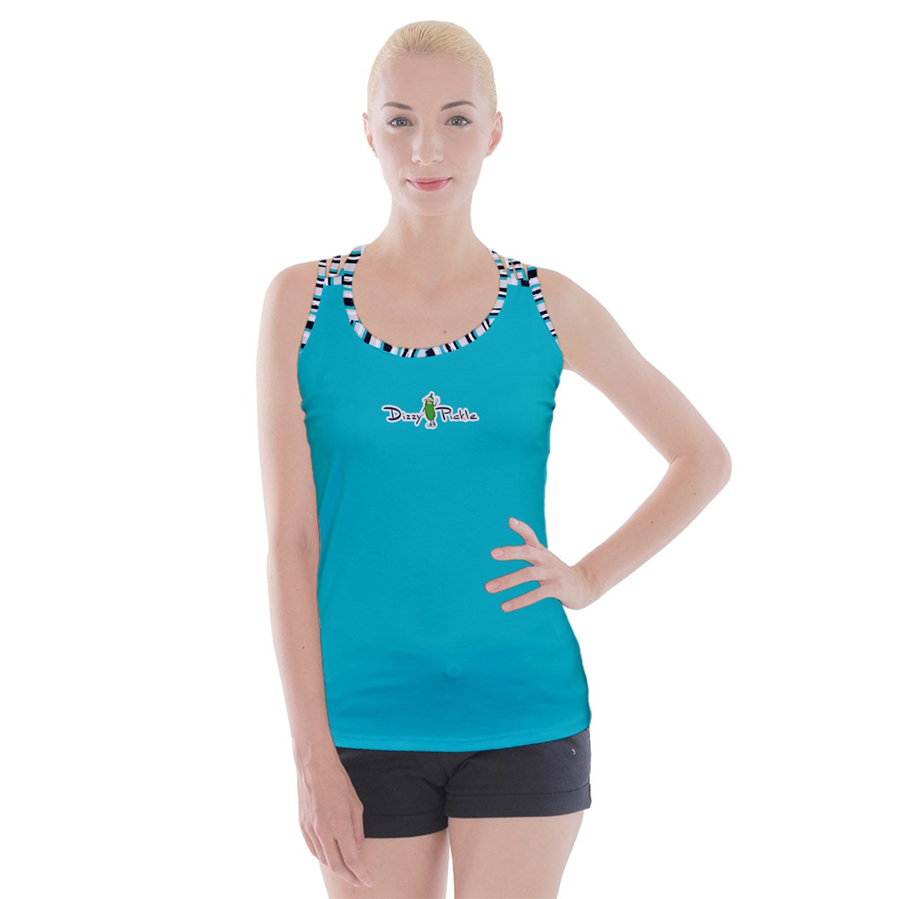 Dizzy Pickle Shelley (Turquoise) Solid Turquoise Women's Pickleball Criss Cross Back Tank Top