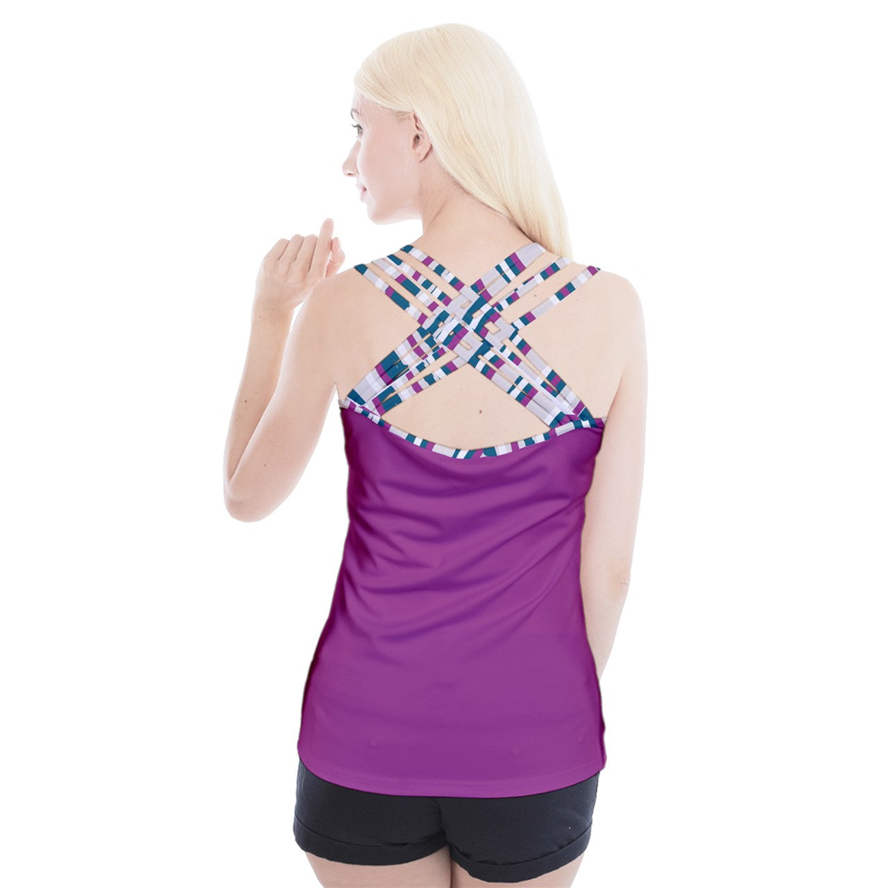 Dizzy Pickle Shelley (Deep White) Solid Raspberry Women's Pickleball Criss Cross Back Tank Top