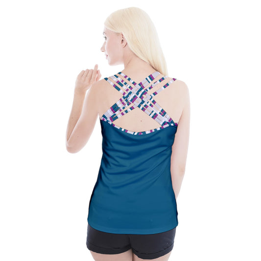 Dizzy Pickle Shelley (Deep White) Solid Peacock Women's Pickleball Criss Cross Back Tank Top