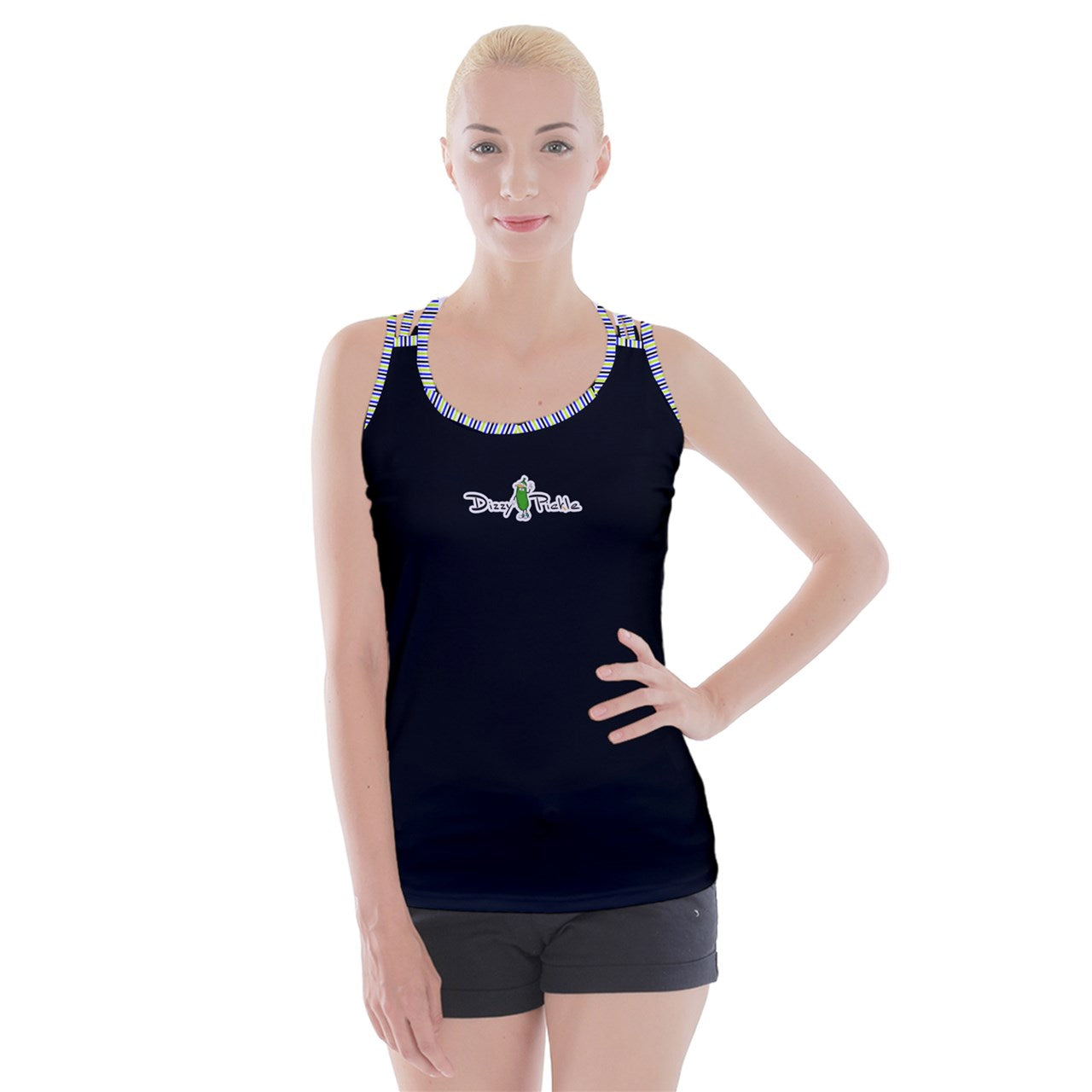 Dizzy Pickle Connie Solid Black Women's Pickleball Criss Cross Back Tank Top